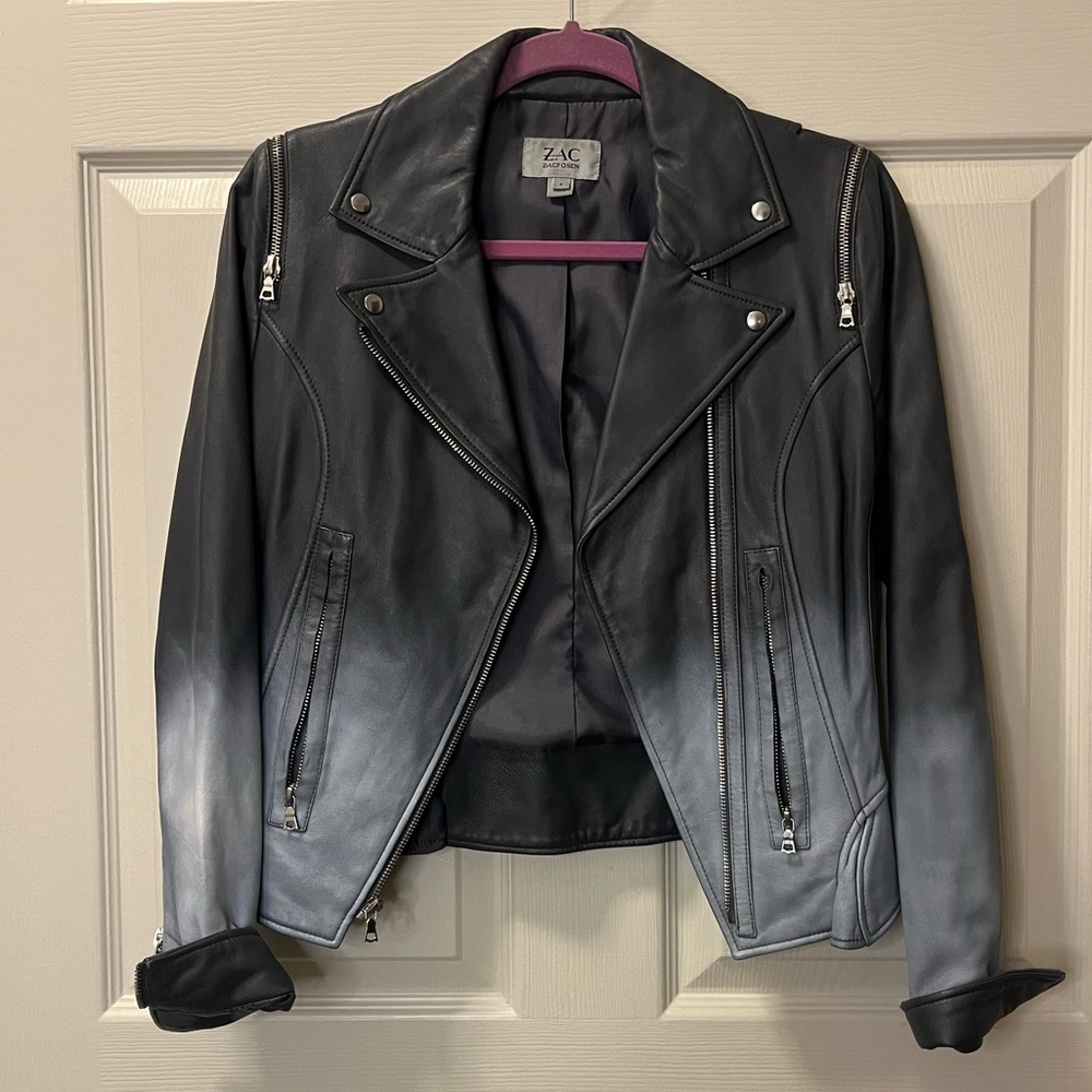 Zac Posen Women's Ombre Black/Gray Moto‎ Leather Jacket size 4